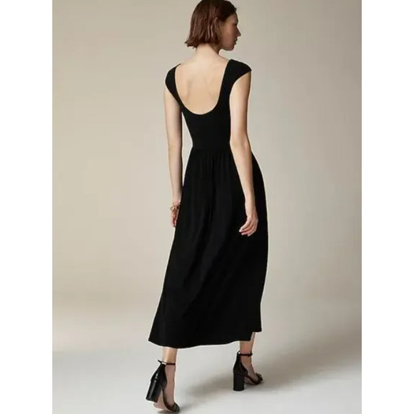 J.Crew Cap Sleeve Midi Dress in Matte Jersey Black Size Large NEW with tags! - Picture 2 of 7